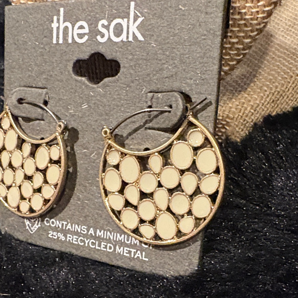 The Sak Gold and Cream Circle Earrings - Picture 3 of 4